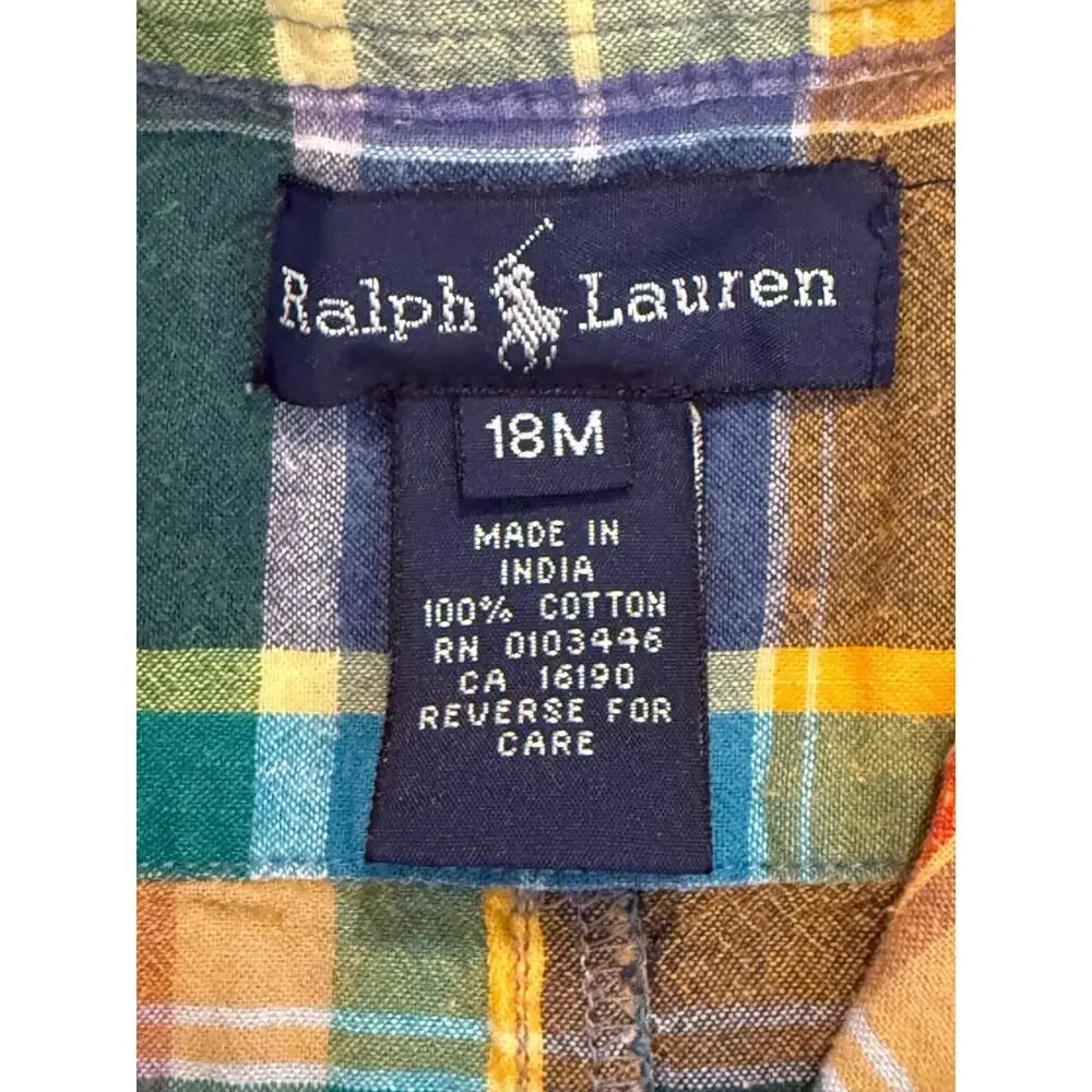 Vintage RALPH LAUREN 18m Baby Toddler Romper Madras Plaid Red Pony Snap Bottom